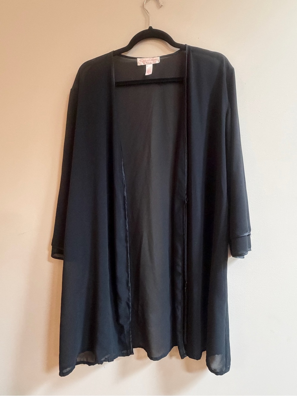 Oscar de la Renta Pink Label Black Sheer Open Front Cardigan Kimono Lounge Robe